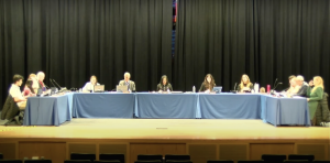 The BOE at Pascack Valley High School during the start of the meeting.